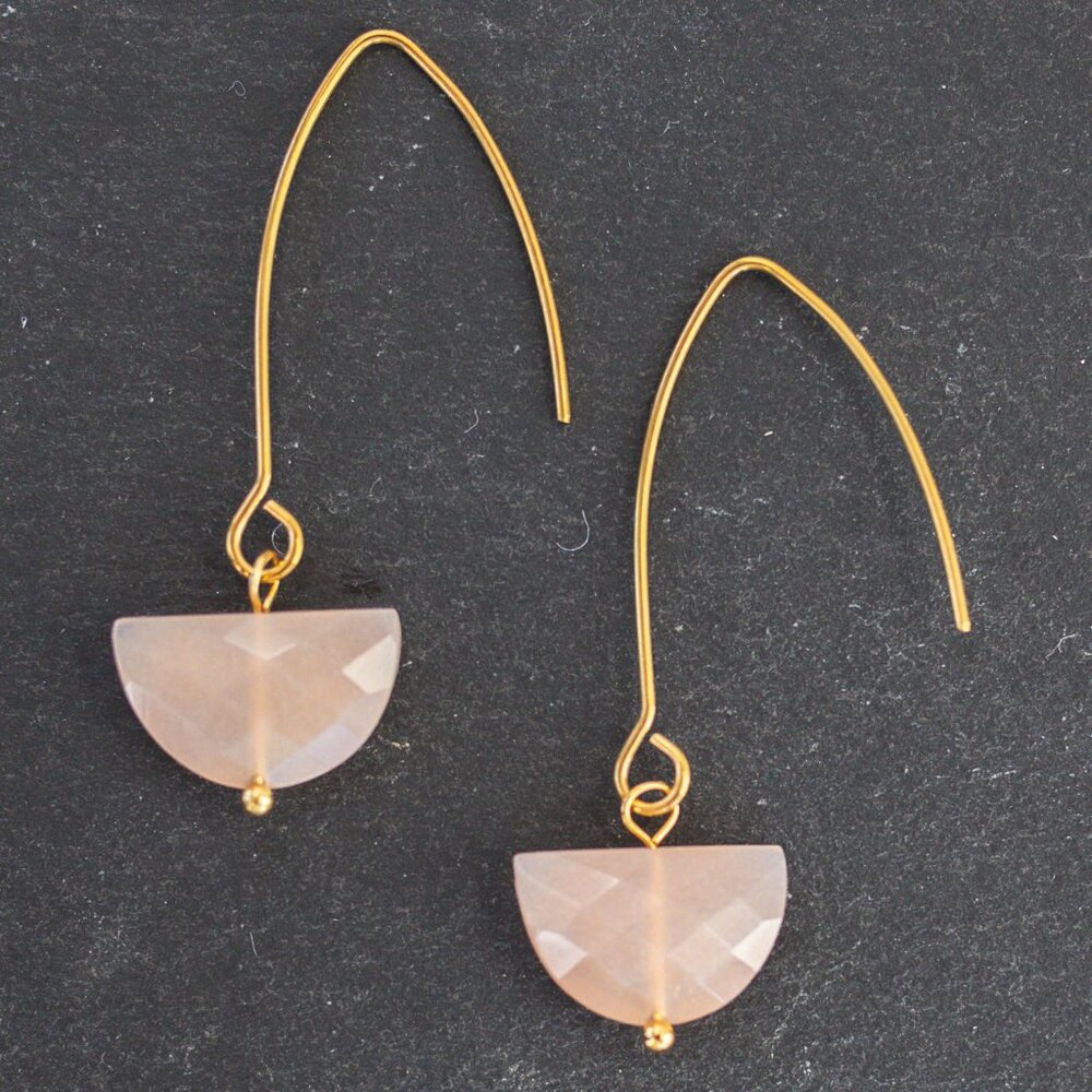 Peach Moonstone Threader Earrings Waterproof Gold Earrings GENUINE Moonstone